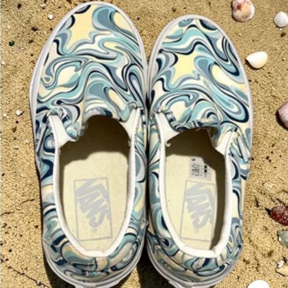 Vans Slip On Retro Swirl Psychedelic Y2K Canvas Skate Shoes Womens 5.5 Teal Blue - Picture 4 of 6